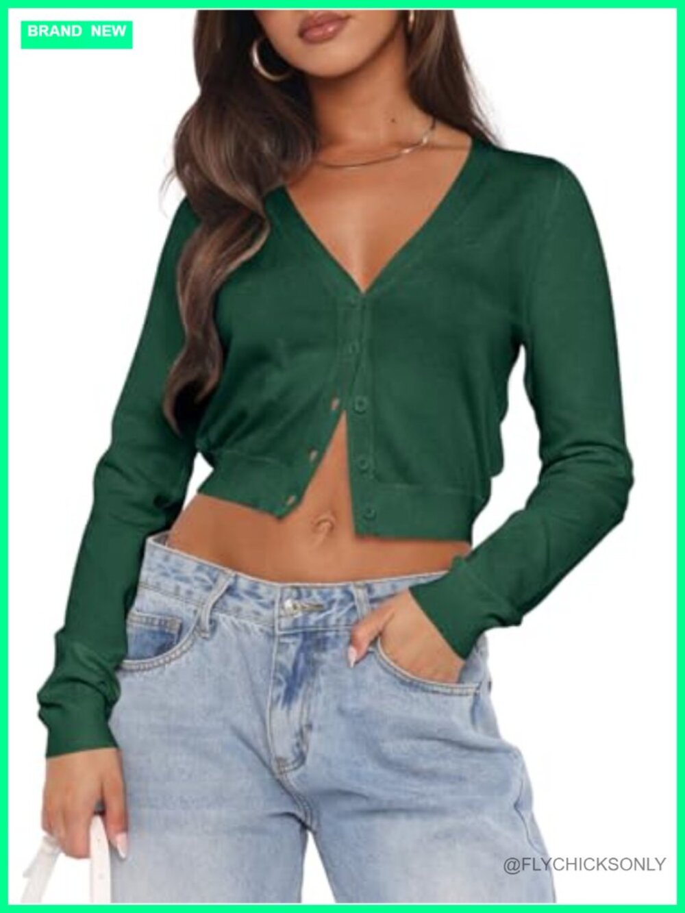 Women's Long Sleeve Open Front Cropped Button Down Lightweight Knit Cardigan